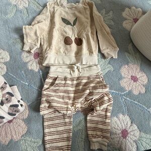Rylee + Cru Cream and Brown Striped Cherry Toddler Outfit